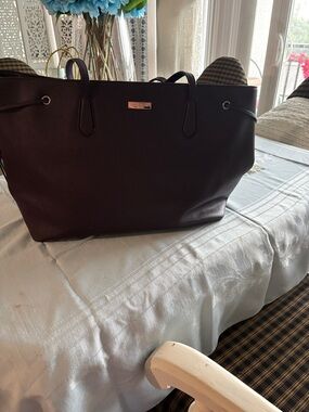 Kate Spade Burgundy Saffiano Tote with Gold Plaque